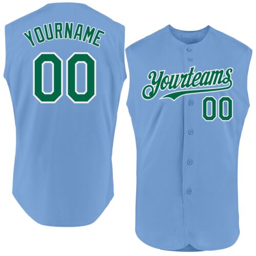 Sleeveless0338 Custom Light Blue Kelly Green-White Authentic Sleeveless Baseball Jersey