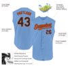 Custom Light Blue Black-Orange Authentic Sleeveless Baseball Jersey