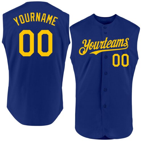 Sleeveless0348 Custom Royal Yellow Authentic Sleeveless Baseball Jersey