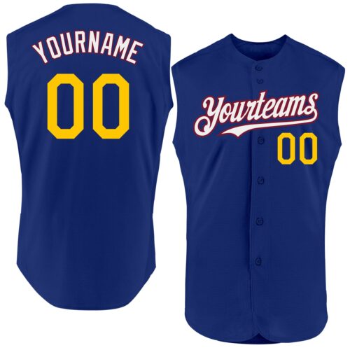 Sleeveless0358 Custom Royal Yellow-Crimson Authentic Sleeveless Baseball Jersey