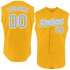 Custom Gold Light Blue-White Authentic Sleeveless Baseball Jersey