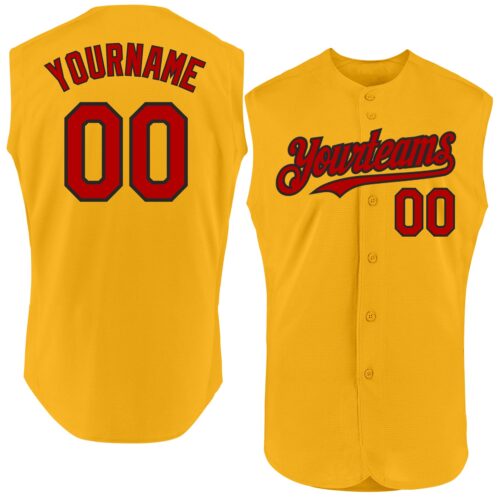 Sleeveless0385 Custom Gold Red-Black Authentic Sleeveless Baseball Jersey