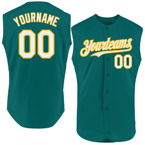 Sleeveless0406 Custom Teal White-Gold Authentic Sleeveless Baseball Jersey