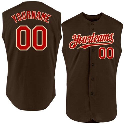 Sleeveless0409 Custom Brown Red-Cream Authentic Sleeveless Baseball Jersey