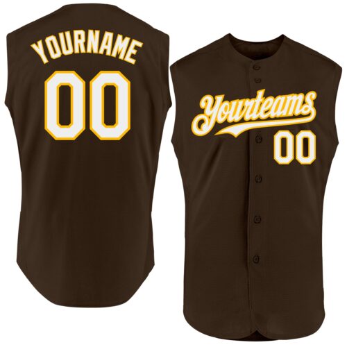Sleeveless0415 Custom Brown White-Gold Authentic Sleeveless Baseball Jersey