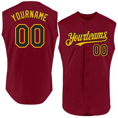 Sleeveless0420 Custom Crimson Black-Gold Authentic Sleeveless Baseball Jersey