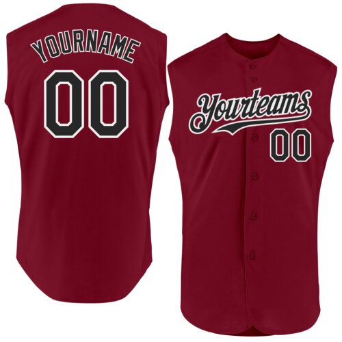 Sleeveless0422 Custom Crimson Black-White Authentic Sleeveless Baseball Jersey