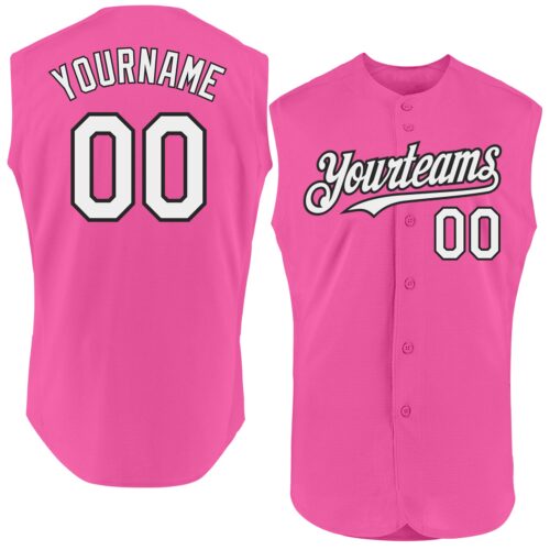 Sleeveless0437 Custom Pink White-Black Authentic Sleeveless Baseball Jersey