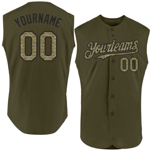 Sleeveless0450 Custom Olive Camo-Black Authentic Sleeveless Salute To Service Baseball Jersey