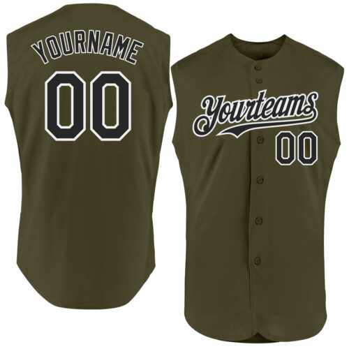 Sleeveless0451 Custom Olive Black-White Authentic Sleeveless Salute To Service Baseball Jersey