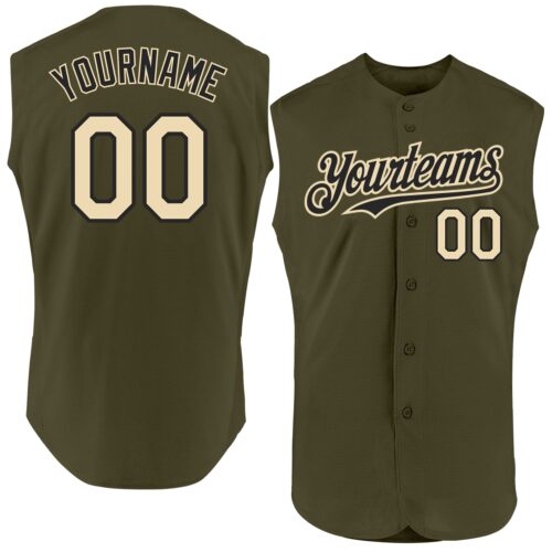 Sleeveless0452 Custom Olive Cream-Black Authentic Sleeveless Salute To Service Baseball Jersey