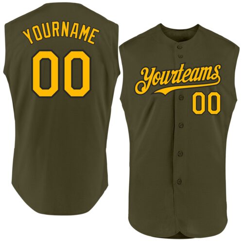 Sleeveless0453 Custom Olive Gold-Black Authentic Sleeveless Salute To Service Baseball Jersey