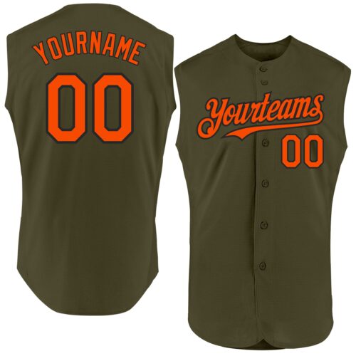 Sleeveless0454 Custom Olive Orange-Black Authentic Sleeveless Salute To Service Baseball Jersey