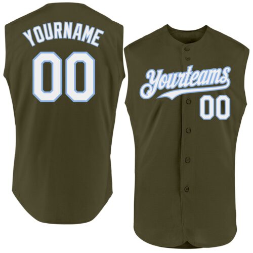 Sleeveless0459 Custom Olive White-Light Blue Authentic Sleeveless Salute To Service Baseball Jersey