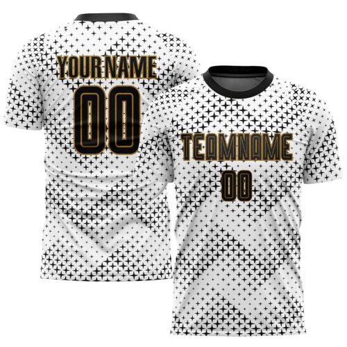 Soccer0007 Custom White Black-Old Gold Sublimation Soccer Uniform Jersey