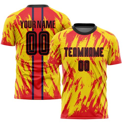 Soccer0016 Custom Gold Black-Red Sublimation Soccer Uniform Jersey