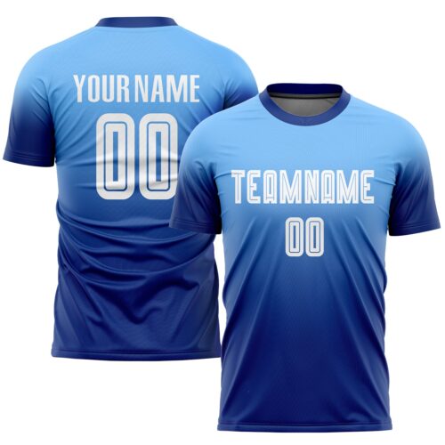 Soccer0022 Custom Light Blue White-Royal Sublimation Fade Fashion Soccer Uniform Jersey
