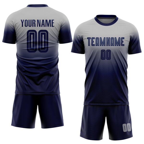 Custom Gray Navy Sublimation Fade Fashion Soccer Uniform Jersey