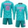 Custom Aqua Pink-White Sublimation Soccer Uniform Jersey