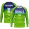 Custom Neon Green White-Royal Sublimation Soccer Uniform Jersey