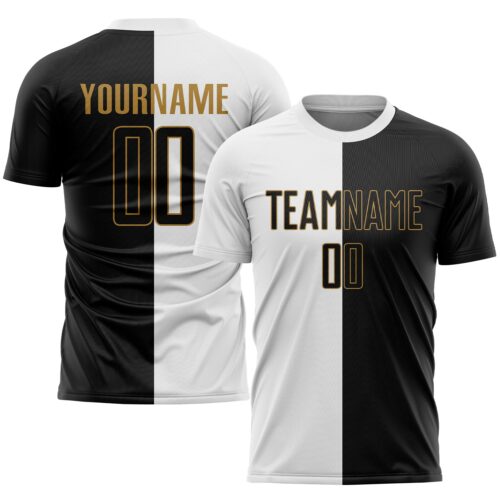 Soccer0172 Custom White Black-Old Gold Sublimation Split Fashion Soccer Uniform Jersey