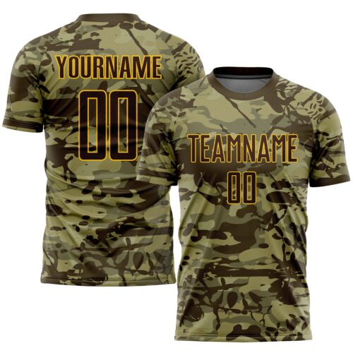 Soccer0231_28d2a691-23ac-4713-8b41-528e42b45850 Custom Camo Brown-Gold Sublimation Salute To Service Soccer Uniform Jersey