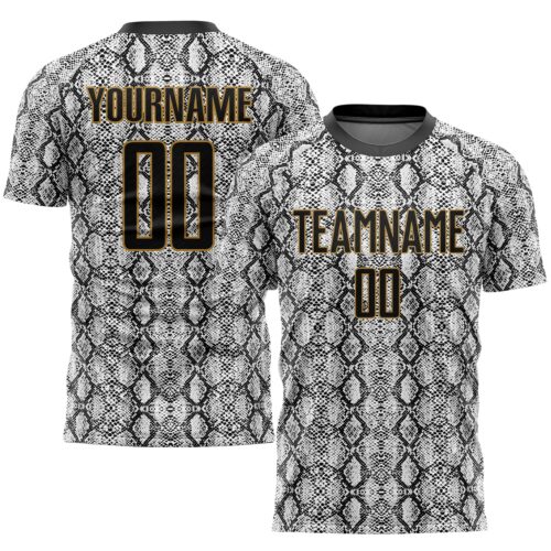 Soccer0236 Custom Black Black-Old Gold Sublimation Snakeskin Soccer Uniform Jersey