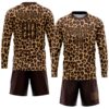 Custom Brown Brown-Old Gold Sublimation Leopard Soccer Uniform Jersey