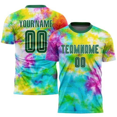 Soccer0277 Custom Tie Dye Kelly Green-White Sublimation Soccer Uniform Jersey