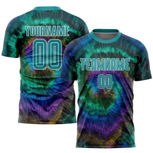 Soccer0282_9cb23ad8-56fc-425a-accd-ee07700e39ec Custom Tie Dye Teal-White Sublimation Soccer Uniform Jersey