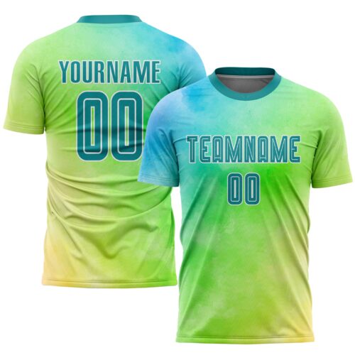 Soccer0292 Custom Tie Dye Teal-White Sublimation Soccer Uniform Jersey