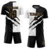 Custom Graffiti Pattern Black-Old Gold Scratch Sublimation Soccer Uniform Jersey