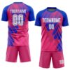 Custom Pink White-Royal Third Sublimation Soccer Uniform Jersey