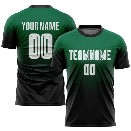 Soccer0340 Custom Kelly Green White-Black Sublimation Fade Fashion Soccer Uniform Jersey