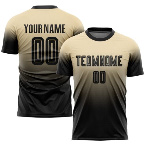 Soccer0342 Custom Cream Black Sublimation Fade Fashion Soccer Uniform Jersey