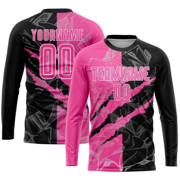 Custom Graffiti Pattern Pink Black-White Scratch Sublimation Soccer Uniform Jersey
