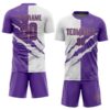 Custom Graffiti Pattern Purple White-Old Gold Scratch Sublimation Soccer Uniform Jersey