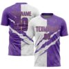 Custom Graffiti Pattern Purple White-Old Gold Scratch Sublimation Soccer Uniform Jersey