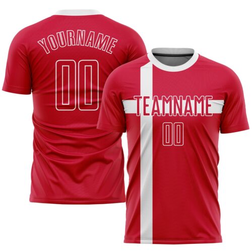 Soccer0354 Custom Red Red-White Sublimation Danish Flag Soccer Uniform Jersey