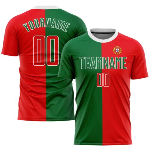 Soccer0364 Custom Kelly Green Red-White Sublimation Portuguese Flag Soccer Uniform Jersey