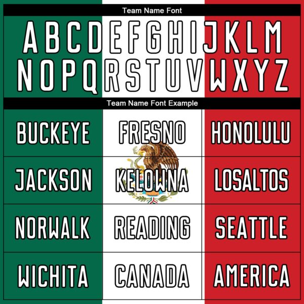 Custom Kelly Green White Red-Black Sublimation Mexican Flag Soccer Uniform Jersey