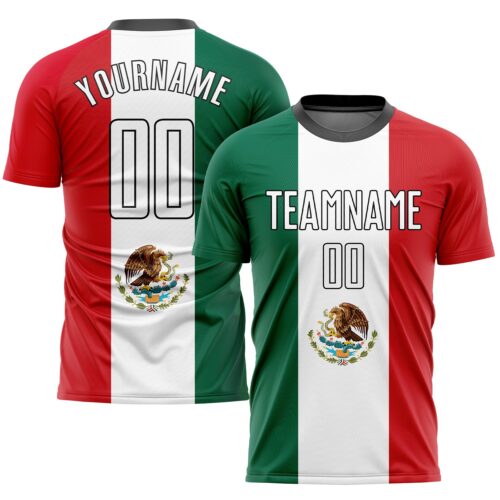 Soccer0382 Custom Kelly Green White Red-Black Sublimation Mexican Flag Soccer Uniform Jersey