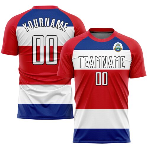 Soccer0383 Custom Red White Royal-Black Sublimation Costa Rican Flag Soccer Uniform Jersey