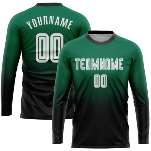 Soccer0395 Custom Kelly Green White-Black Sublimation Long Sleeve Fade Fashion Soccer Uniform Jersey
