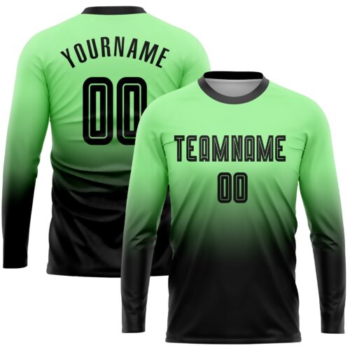 Soccer0409 Custom Pea Green Black Sublimation Long Sleeve Fade Fashion Soccer Uniform Jersey