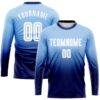 Soccer0418 Custom Light Blue White-Navy Sublimation Long Sleeve Fade Fashion Soccer Uniform Jersey