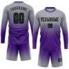 Custom Gray Black-Purple Sublimation Long Sleeve Fade Fashion Soccer Uniform Jersey
