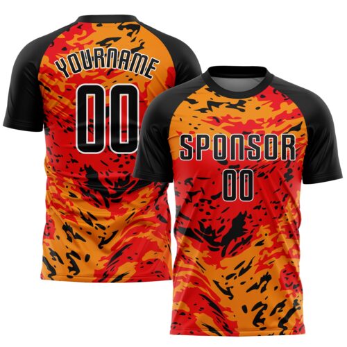 Soccer0495 Custom Red Black-Gold Sublimation Soccer Uniform Jersey