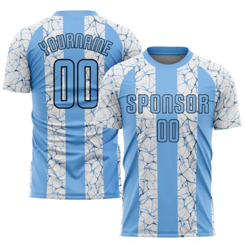 Soccer0498 Custom Light Blue Black-White Sublimation Soccer Uniform Jersey