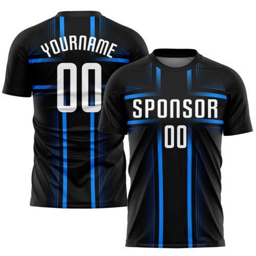 Soccer0522 Custom Black White-Light Blue Sublimation Soccer Uniform Jersey